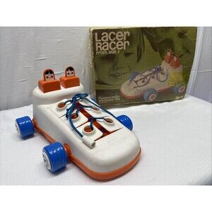 Vintage Pre-School LACER RACER Shoe Car Learning Toy Shoe Tying Shapes w/Box